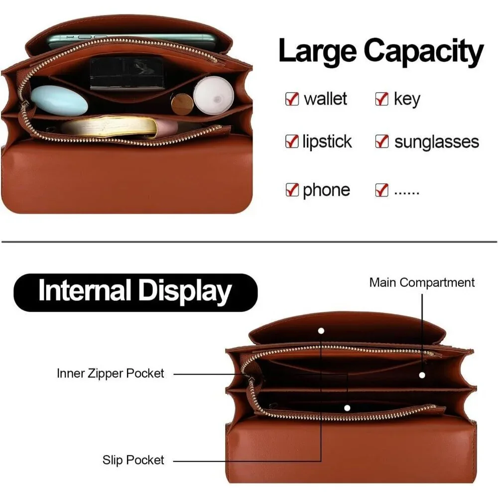 LL LOPPOP Small Classy Leather Crossbody Purse Top Handle Satchel Handbag Brown